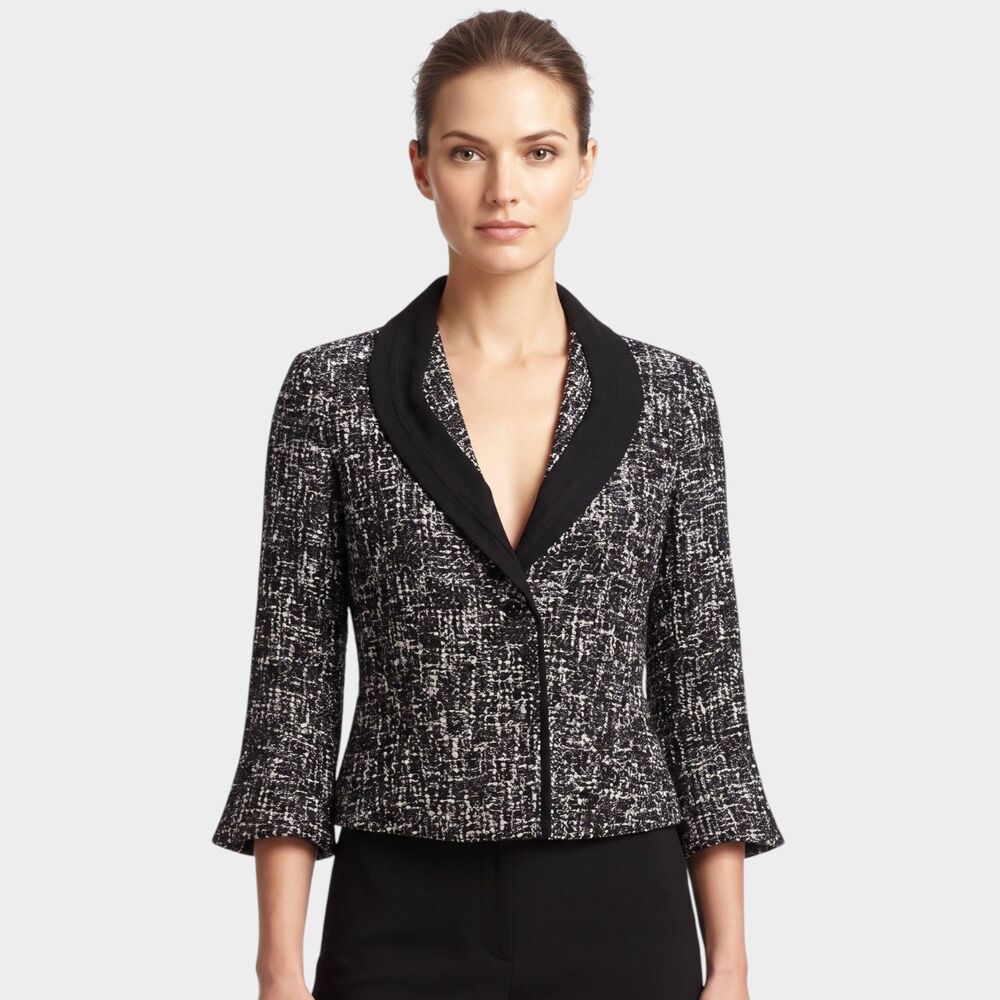 Talbots Black Cotton Blend Blazer One Button Womens Size 8